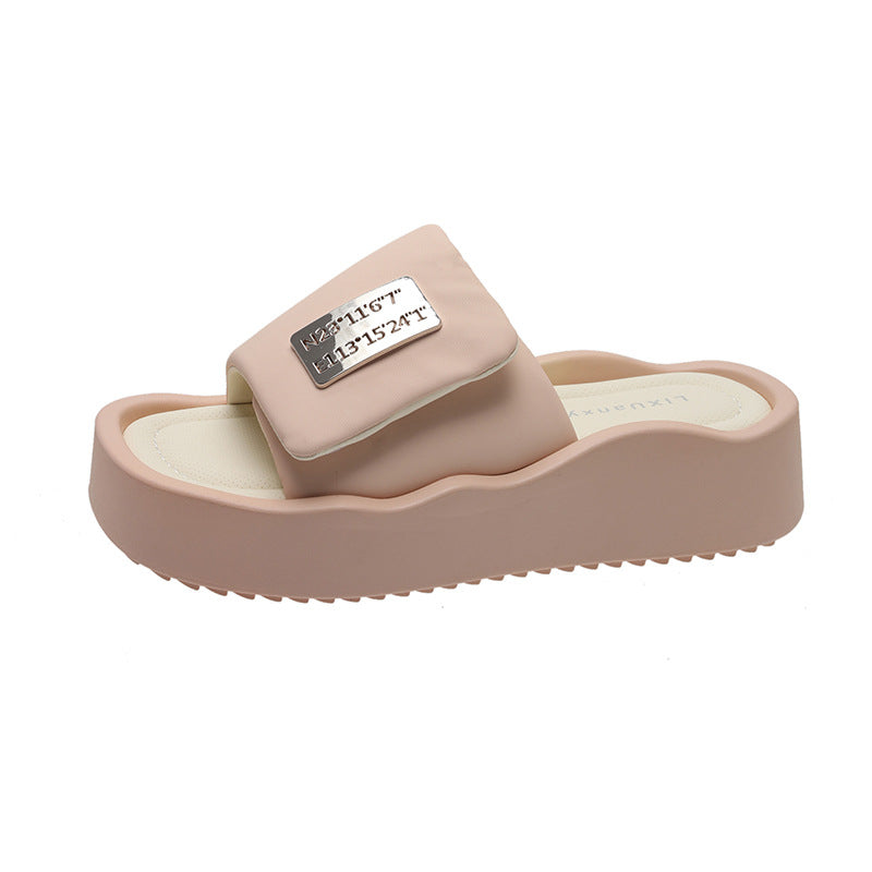 Wholesale Metal Velcro Sandals Slippers Women's Summer New Thick Bottom Shit Feeling Beach Slippers
